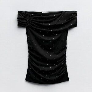 ZARA BLACK RHINESTONE OFF THE SHOULDER TOP